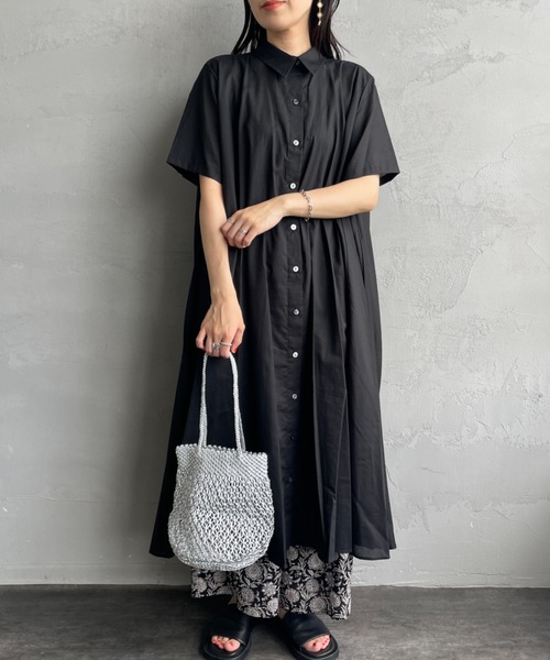 mizuiro ind/ミズイロインド] ハーフスリーブ フレア シャツ
