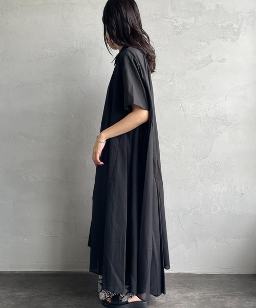 mizuiro ind/ミズイロインド] ハーフスリーブ フレア シャツワンピース