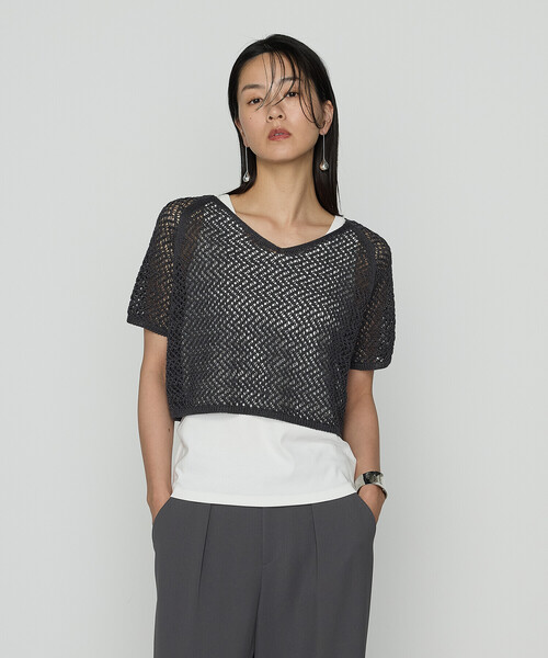 COMME CA(コムサ)の「【セットアイテム】擬麻コットン ニット&カットソー(アンサンブル・レディース・チャコール/ブルー/ライトグレー・9号/11号)」の1枚目の写真