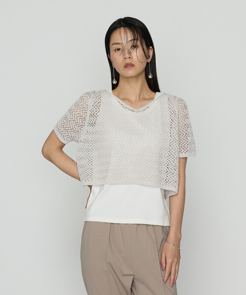 COMME CA(コムサ)の「【セットアイテム】擬麻コットン ニット&カットソー(アンサンブル・レディース・チャコール/ブルー/ライトグレー・9号/11号)」の2枚目の写真