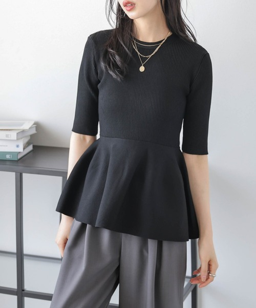 Lajour（ラジュール）の「【日本製】2WAYペプラムリブニットトップス（Tシャツ/カットソー・レディース・ブラック/モカ/ベージュ/ライトグレー・フリー）」の7枚目の写真