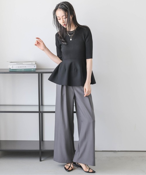 Lajour（ラジュール）の「【日本製】2WAYペプラムリブニットトップス（Tシャツ/カットソー・レディース・ブラック/モカ/ベージュ/ライトグレー・フリー）」の9枚目の写真