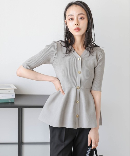 セール】【日本製】2WAYペプラムリブニットトップス（Tシャツ