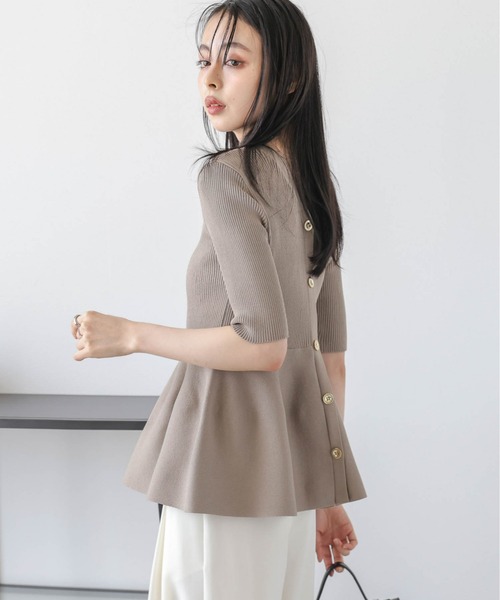 セール】【日本製】2WAYペプラムリブニットトップス（Tシャツ