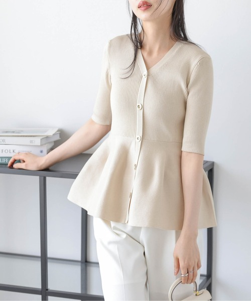 Lajour（ラジュール）の「【日本製】2WAYペプラムリブニットトップス（Tシャツ/カットソー・レディース・ブラック/モカ/ベージュ/ライトグレー・フリー）」の21枚目の写真