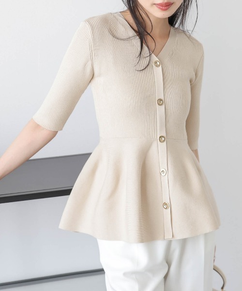 Lajour（ラジュール）の「【日本製】2WAYペプラムリブニットトップス（Tシャツ/カットソー・レディース・ブラック/モカ/ベージュ/ライトグレー・フリー）」の20枚目の写真