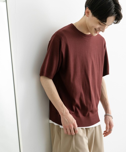 SENSE OF PLACE by URBAN RESEARCH（センスオブプレイスバイアーバンリサーチ）の「クルーネックニットショートスリーブTシャツ（ニット/セーター・メンズ・ブラウン/グリーン/ブラック・MEDIUM/LARGE）」の3枚目の写真