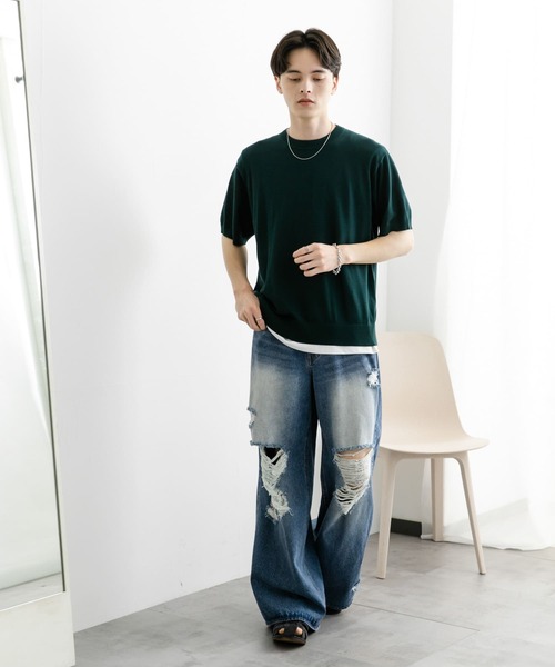 SENSE OF PLACE by URBAN RESEARCH（センスオブプレイスバイアーバンリサーチ）の「クルーネックニットショートスリーブTシャツ（ニット/セーター・メンズ・ブラウン/グリーン/ブラック・MEDIUM/LARGE）」の22枚目の写真