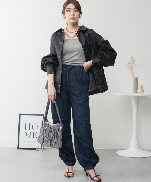 RCD(アールシーディー)の「リラックスワイドパラシュートパンツ(デニムパンツ・レディース・ワンウォッシュ/ライトブルー/ネイビー・L/LL/3L/4L/M)」の18枚目の写真