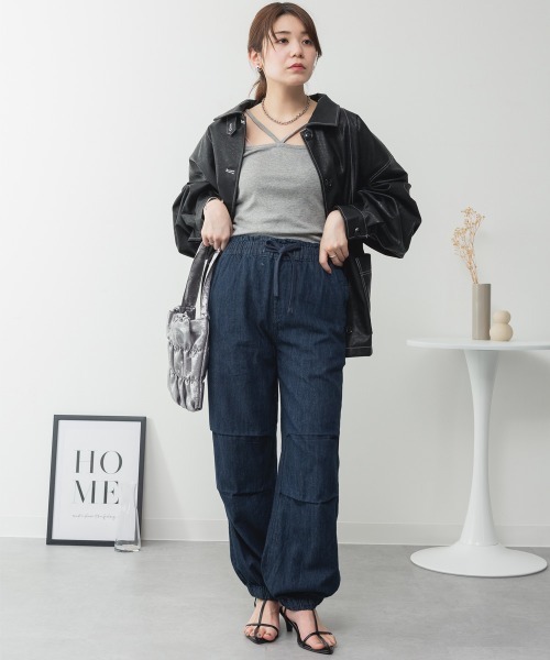 RCD(アールシーディー)の「リラックスワイドパラシュートパンツ(デニムパンツ・レディース・ワンウォッシュ/ライトブルー/ネイビー・L/LL/3L/4L/M)」の21枚目の写真