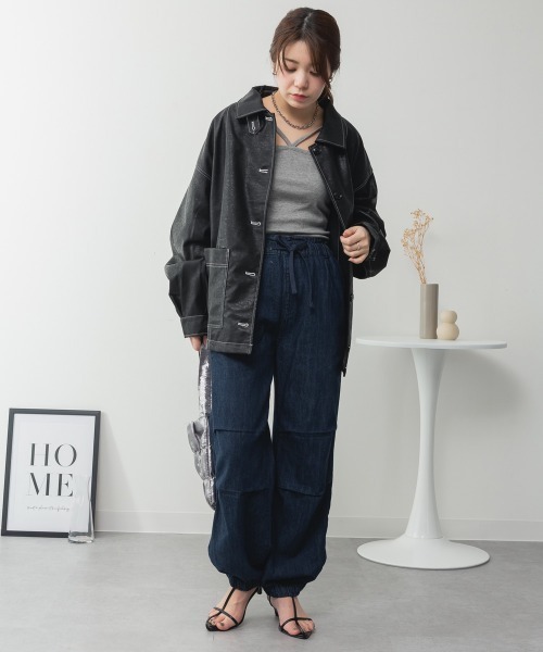 RCD(アールシーディー)の「リラックスワイドパラシュートパンツ(デニムパンツ・レディース・ワンウォッシュ/ライトブルー/ネイビー・L/LL/3L/4L/M)」の7枚目の写真