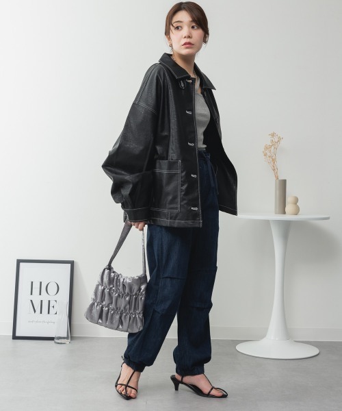 RCD(アールシーディー)の「リラックスワイドパラシュートパンツ(デニムパンツ・レディース・ワンウォッシュ/ライトブルー/ネイビー・L/LL/3L/4L/M)」の9枚目の写真
