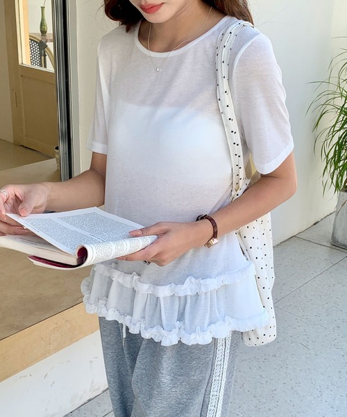 Doula Doula(ドゥーラドゥーラ)の「フリル裾シアーカットソー(Tシャツ/カットソー・レディース・ホワイト/ブルー・FREE)」の16枚目の写真