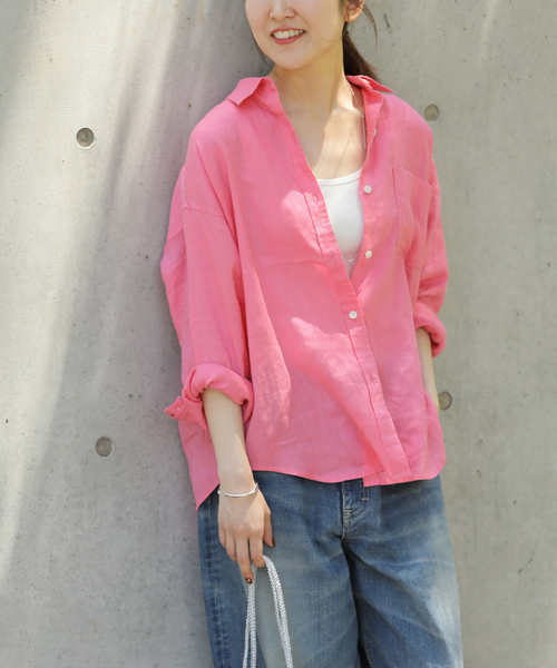 JOURNAL STANDARD relume（ジャーナルスタンダード　レリューム）の「《追加2》手洗い可 / カラーリネンオーバーサイズシャツ（シャツ/ブラウス・レディース・ブルー系その他/ホワイト/チャコールグレー/ブラウン/ピンク系その他・FREE）」の5枚目の写真