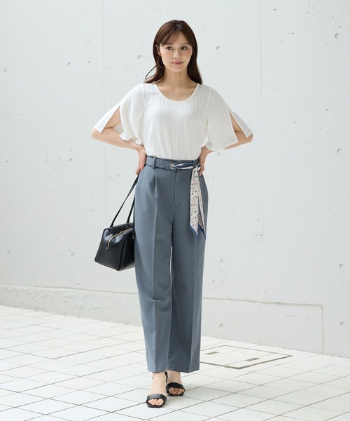 Andemiu（アンデミュウ）の「シアーストライプスリットカットソー574455（Tシャツ/カットソー・レディース・オフホワイト/ブラック・FREE）」の3枚目の写真