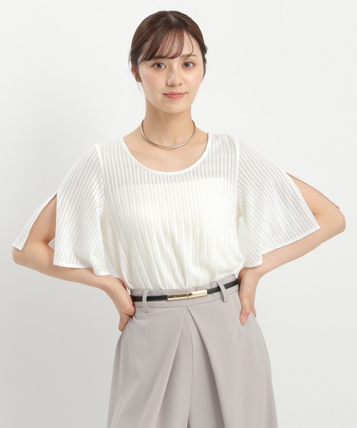 Andemiu（アンデミュウ）の「シアーストライプスリットカットソー574455（Tシャツ/カットソー・レディース・オフホワイト/ブラック・FREE）」の11枚目の写真