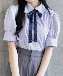 clear | ピコレースリボン半袖ストライプブラウス[着回し力抜群 フレンチガーリー バレエコア]≪SS新作≫(シャツ/ブラウス)