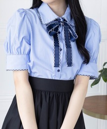 clear | ピコレースリボン半袖ストライプブラウス[着回し力抜群 フレンチガーリー バレエコア]≪SS新作≫(シャツ/ブラウス)