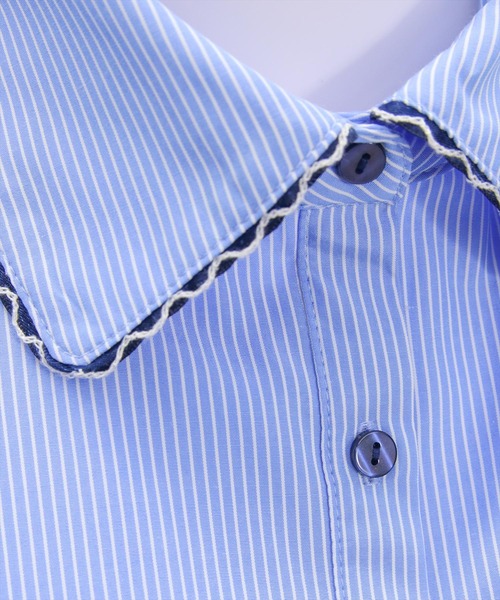 clear（クリア）の「ピコレースリボン半袖ストライプブラウス[着回し力抜群 フレンチガーリー バレエコア]≪SS新作≫（シャツ/ブラウス・レディース・ブルー系その他/ホワイト系その他・F）」の4枚目の写真