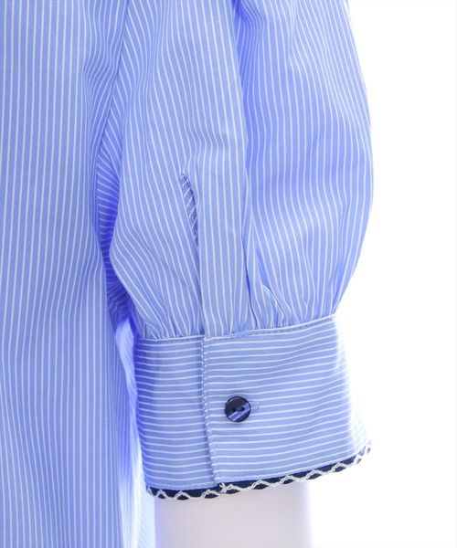 clear（クリア）の「ピコレースリボン半袖ストライプブラウス[着回し力抜群 フレンチガーリー バレエコア]≪SS新作≫（シャツ/ブラウス・レディース・ブルー系その他/ホワイト系その他・F）」の9枚目の写真