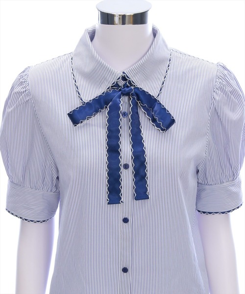 clear（クリア）の「ピコレースリボン半袖ストライプブラウス[着回し力抜群 フレンチガーリー バレエコア]≪SS新作≫（シャツ/ブラウス・レディース・ブルー系その他/ホワイト系その他・F）」の12枚目の写真