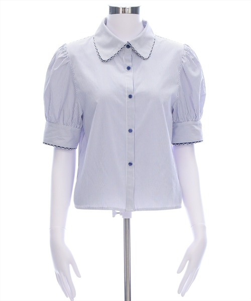 clear（クリア）の「ピコレースリボン半袖ストライプブラウス[着回し力抜群 フレンチガーリー バレエコア]≪SS新作≫（シャツ/ブラウス・レディース・ブルー系その他/ホワイト系その他・F）」の3枚目の写真