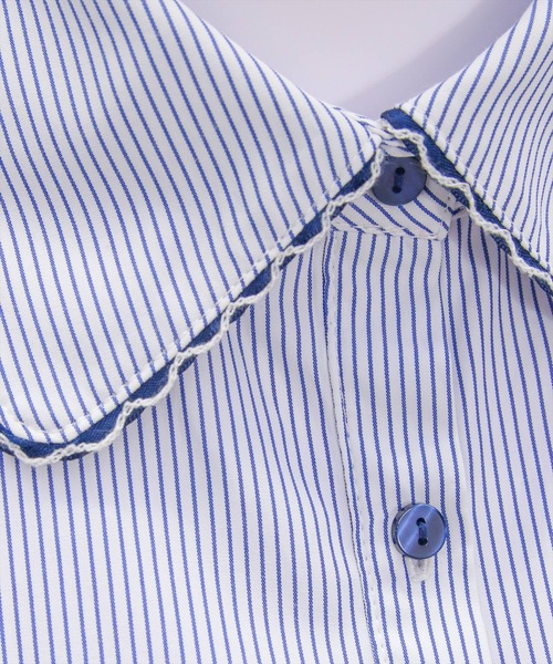 clear（クリア）の「ピコレースリボン半袖ストライプブラウス[着回し力抜群 フレンチガーリー バレエコア]≪SS新作≫（シャツ/ブラウス・レディース・ブルー系その他/ホワイト系その他・F）」の5枚目の写真