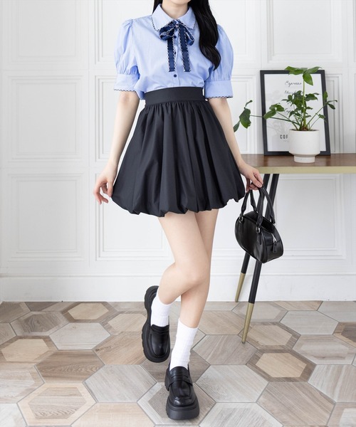 clear（クリア）の「ピコレースリボン半袖ストライプブラウス[着回し力抜群 フレンチガーリー バレエコア]≪SS新作≫（シャツ/ブラウス・レディース・ブルー系その他/ホワイト系その他・F）」の14枚目の写真