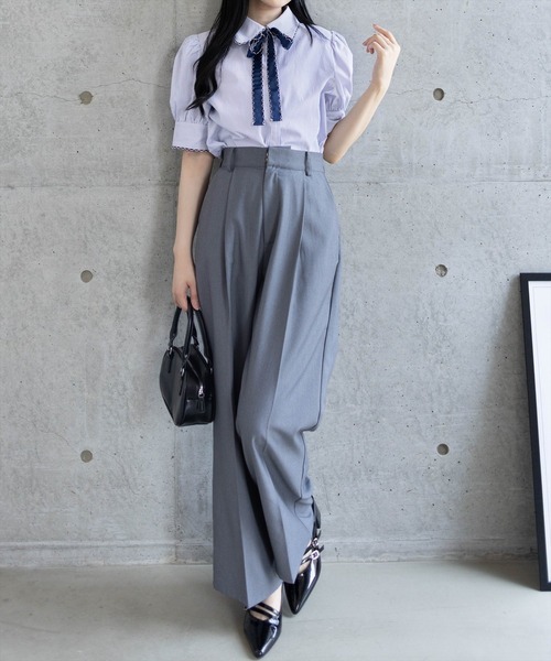 clear（クリア）の「ピコレースリボン半袖ストライプブラウス[着回し力抜群 フレンチガーリー バレエコア]≪SS新作≫（シャツ/ブラウス・レディース・ブルー系その他/ホワイト系その他・F）」の15枚目の写真