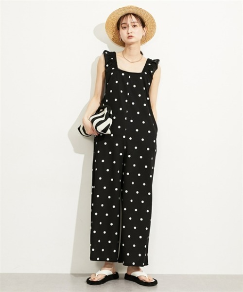 nissen（ニッセン）の「【UV・接触冷感・吸汗速乾】総柄サロペットパンツ（サロペット/オーバーオール・レディース・ブラック系2/ブラック系1・L/M）」の10枚目の写真