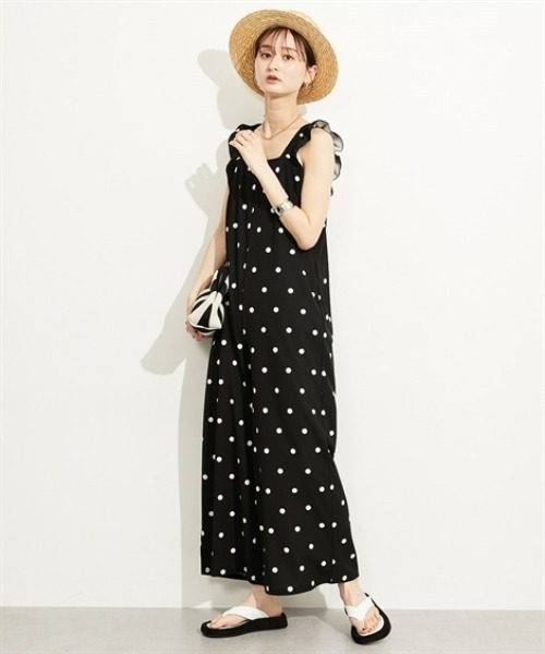 nissen（ニッセン）の「【UV・接触冷感・吸汗速乾】総柄サロペットパンツ（サロペット/オーバーオール・レディース・ブラック系2/ブラック系1・L/M）」の11枚目の写真