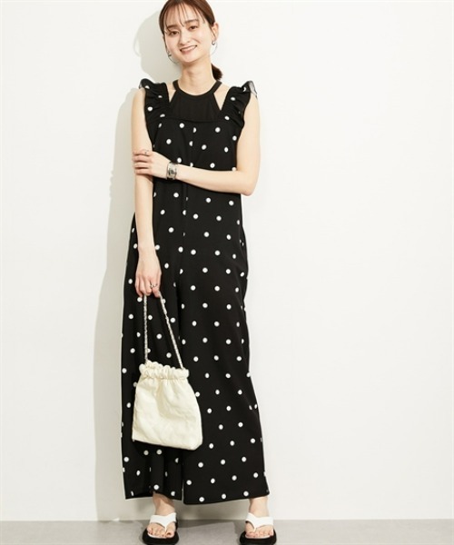 nissen（ニッセン）の「【UV・接触冷感・吸汗速乾】総柄サロペットパンツ（サロペット/オーバーオール・レディース・ブラック系2/ブラック系1・L/M）」の14枚目の写真