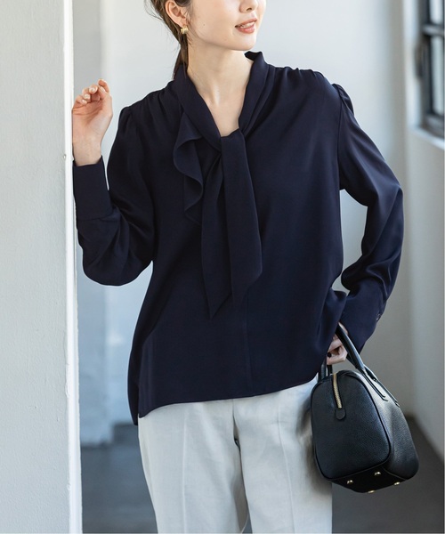 Noble ノーブル ロイヤルサテンボウタイブラウス ネイビー 紺 WEB限定追加》ロイヤルサテンボウタイブラウス 4（シャツ