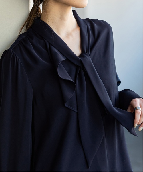 Noble ノーブル ロイヤルサテンボウタイブラウス ネイビー 紺 WEB限定追加》ロイヤルサテンボウタイブラウス 4（シャツ