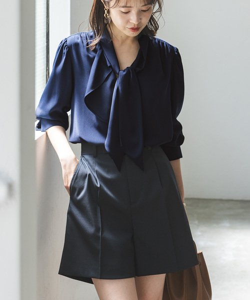 Noble ノーブル ロイヤルサテンボウタイブラウス ネイビー 紺 WEB限定追加》ロイヤルサテンボウタイブラウス 4（シャツ