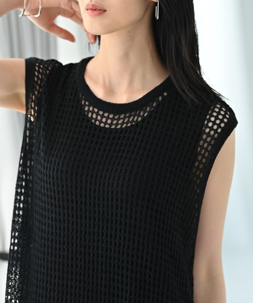 STYLE DELI(スタイルデリ)の「【BLK001】スリット入りメッシュニットワンピース(ワンピース・レディース・グレー/ブラック・FREE)」の11枚目の写真