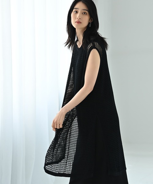 STYLE DELI(スタイルデリ)の「【BLK001】スリット入りメッシュニットワンピース(ワンピース・レディース・グレー/ブラック・FREE)」の10枚目の写真