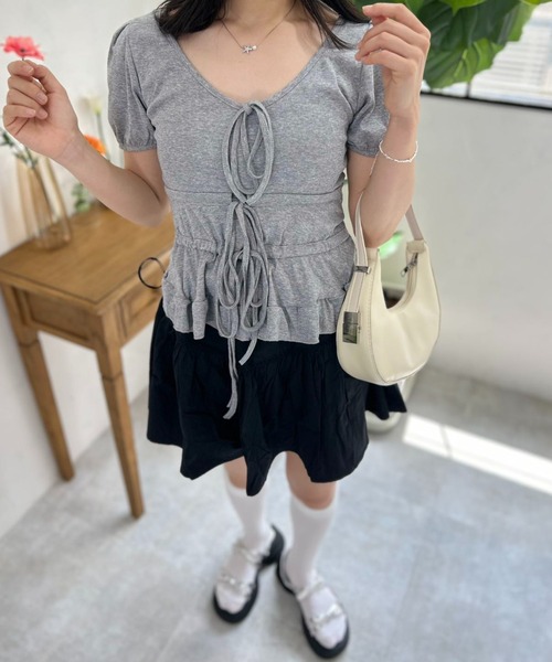 mebole(メボレ)の「シュガーリボントップ(Tシャツ/カットソー・レディース・ホワイト/グレー・FREE)」の14枚目の写真