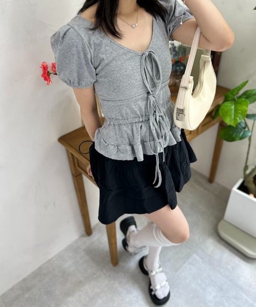 mebole(メボレ)の「シュガーリボントップ(Tシャツ/カットソー・レディース・ホワイト/グレー・FREE)」の13枚目の写真