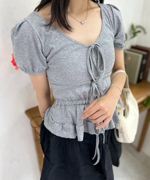 mebole(メボレ)の「シュガーリボントップ(Tシャツ/カットソー・レディース・ホワイト/グレー・FREE)」の3枚目の写真