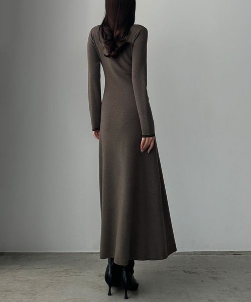 セール】ロゴ刺繍ニットポロフレアワンピース[高身長サイズMT/低身長