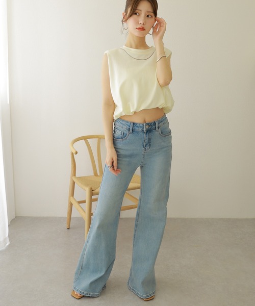 LAULEN（ローレン）の「stitch deign semi flare denim /ウォッシュ加工セミフレアデニムパンツ（デニムパンツ・レディース・ブルー・S/XS/M）」の5枚目の写真
