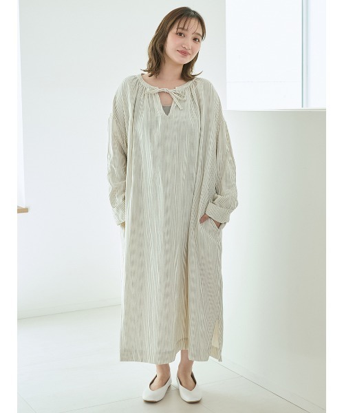 【ジェラートピケ】ルームウェア グリーンストライプ one size 美品 レディース ストライプ ルームウエア パジャマ シャツ パンツ