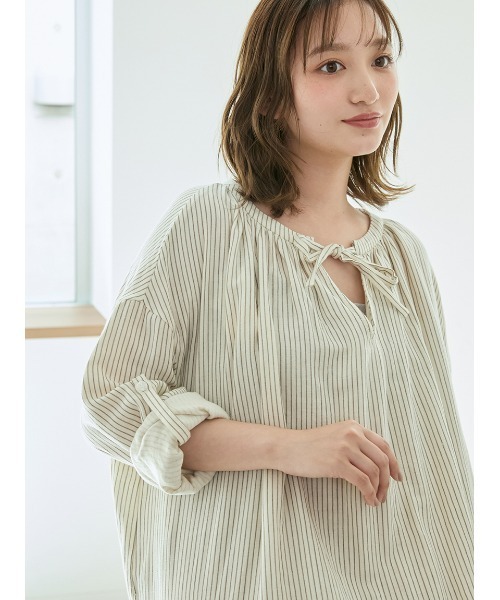 gelato pique(ジェラートピケ)の「ガーゼストライプワンピース(ルームワンピース・レディース・アイボリー/ブルー・F)」の12枚目の写真