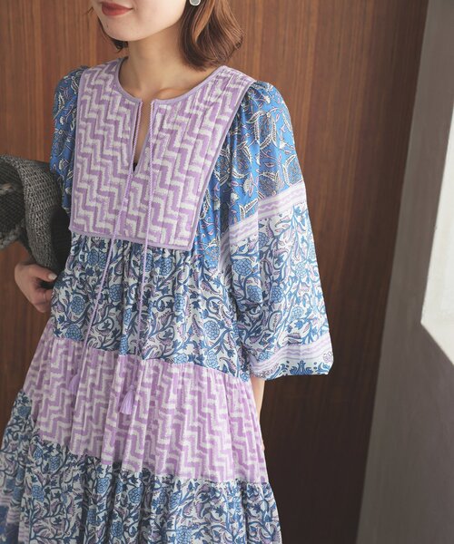 SLOBE IENA（スローブイエナ）の「インドパネルティアードワンピース（ワンピース・レディース・ブルー/ピンク・36/38）」の17枚目の写真