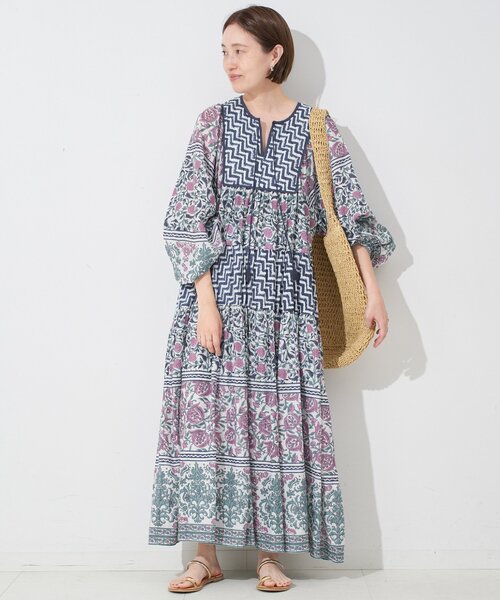 美品IENA✨インド綿ティアードワンピース インドパネルティアードワンピース（ワンピース）｜SLOBE IENA