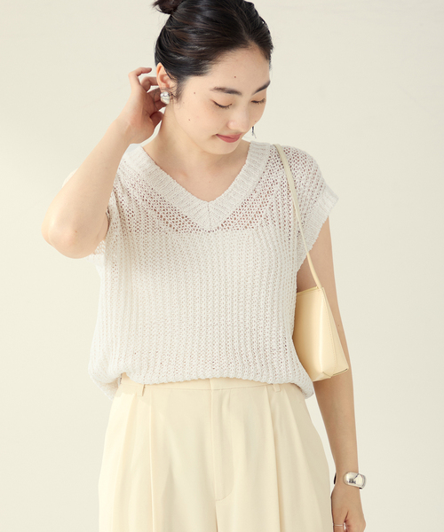 ★プラージュ★リネンVネックニット　ブラック セール】SILK-LINEN LILY Vネック ニット（ニット/セーター