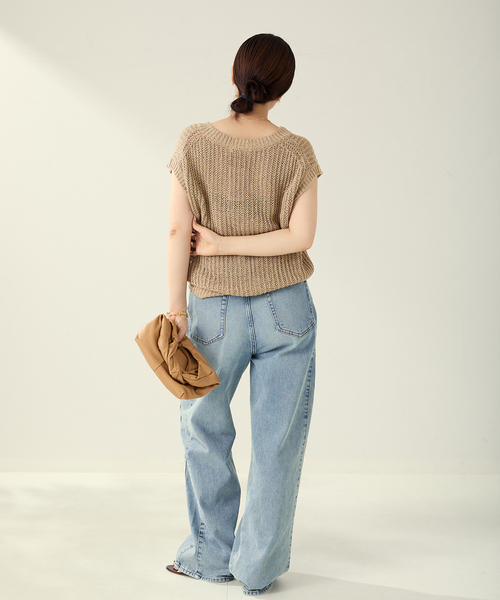 SILK-LINEN LILY Vネック ニット　ベージュ セール】SILK-LINEN LILY Vネック ニット（ニット/セーター