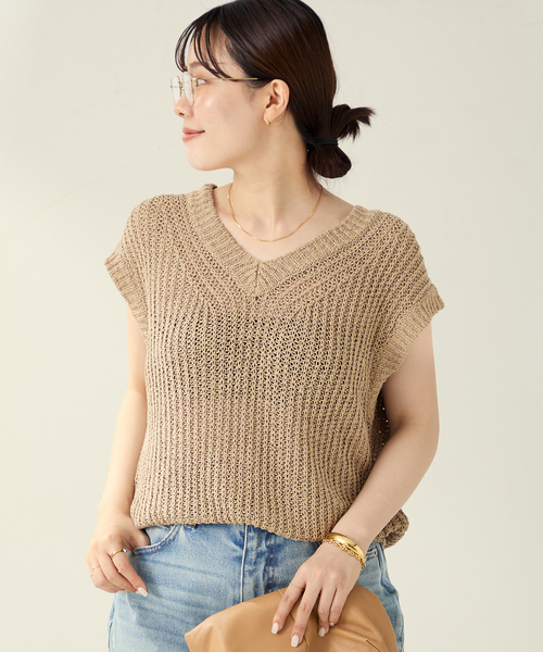 Plage - 美品♪ プラージュ Plage コットンリネンニット Vネック オーバーサイズ プラージュ Plage LINEN MIX Vネック ニット （グリーン