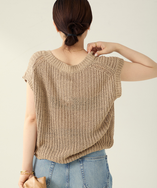 美品✨Plage　カシミヤ混Vネックオーバーニット　ライトブラウン　2021年 セール】SILK-LINEN LILY Vネック ニット（ニット/セーター